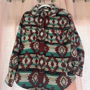 Kori Western Burgundy and Teal Geometric Shirt